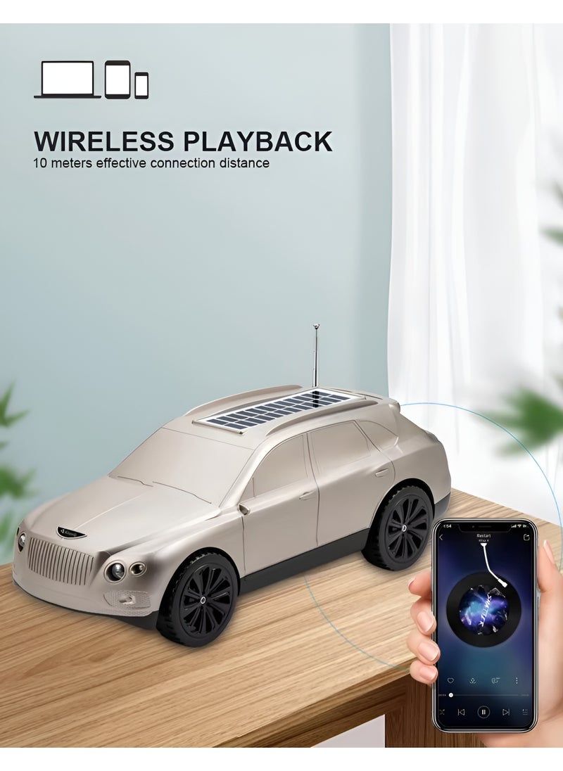 B1 Solar-Powered Car-Shaped Bluetooth Speaker with 10W Stereo Sound and Front Light - Up to 6 Hours of Playtime-GOLD