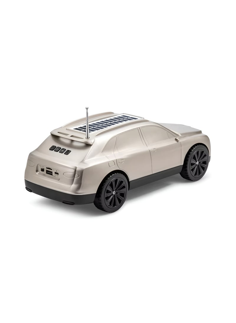 B1 Solar-Powered Car-Shaped Bluetooth Speaker with 10W Stereo Sound and Front Light - Up to 6 Hours of Playtime-GOLD