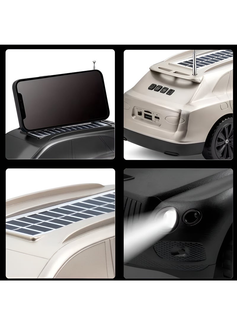 B1 Solar-Powered Car-Shaped Bluetooth Speaker with 10W Stereo Sound and Front Light - Up to 6 Hours of Playtime-GOLD