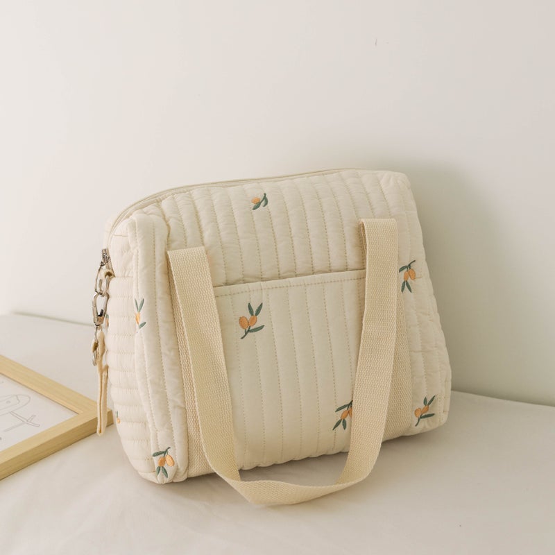 Ins New Zipper Embroider Cotton Mommy Bag Baby Stroller Hanging Bag Diaper Bag - Image 1