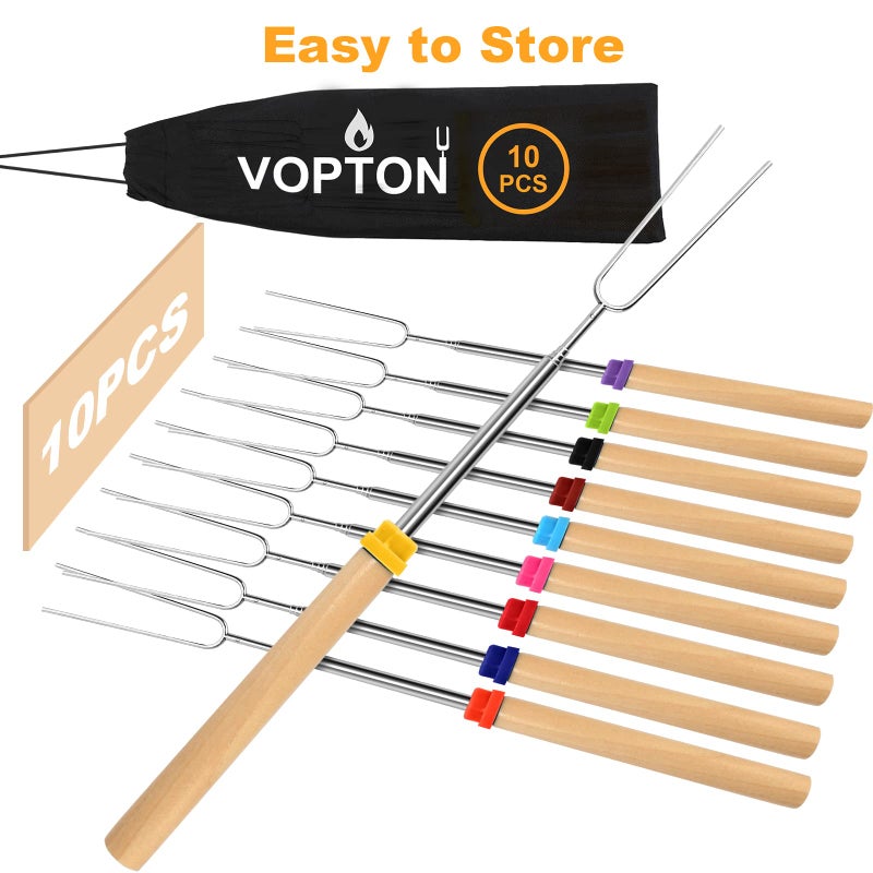 VOPTON 10 Pcs Marshmallow Roasting Sticks for Fire Pit Long 32Inch, Smores Sticks Skewers, Smores Kit for Fire Pit, Premium Telescoping Hot Dog Roasting Sticks for Campfire Accessories Outside Camping VOPTON - Image 4