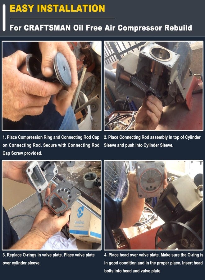 Camoo K-0650 Air Compressor Cylinder Sleeve and Compression Ring Kit, Cable Air Compressor Service Kits Compatible with Craftsman Porter Cable DeVilbiss DeWalt - K0650 - Image 3