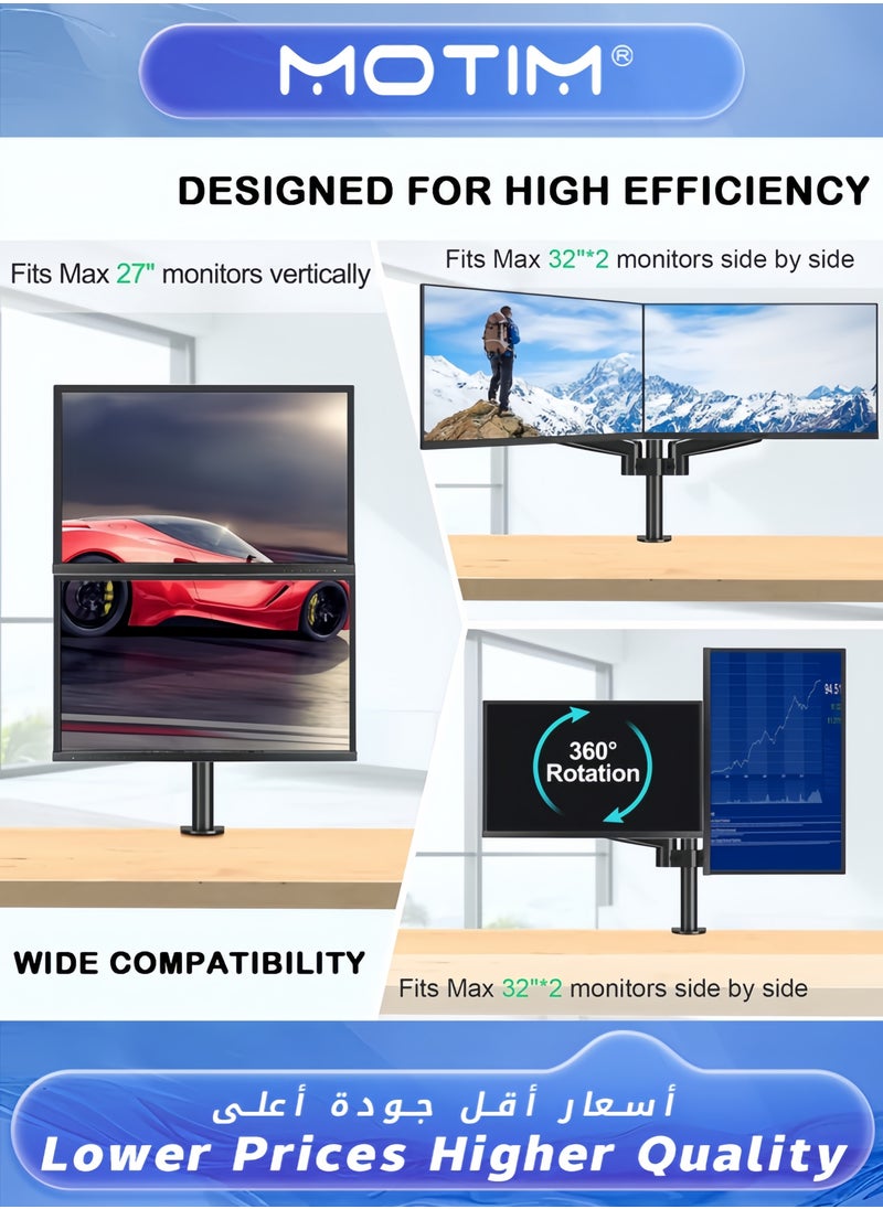 Motim - Dual Monitor Desk Mount Stand with Adjustable Gas Spring Arms Fits 17-27 inch Monitors 2-9kg Load Capacity VESA 75x75/100x100mm - Image 1