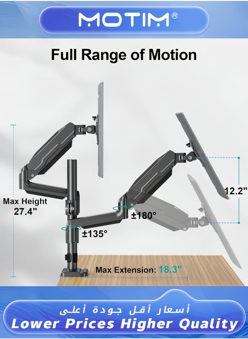 Motim - Dual Monitor Desk Mount Stand with Adjustable Gas Spring Arms Fits 17-27 inch Monitors 2-9kg Load Capacity VESA 75x75/100x100mm - Image 1