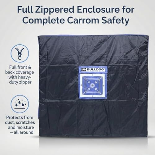 Kd Carrom Board Cover Champion Board Quality Full Cover With Extra Pocket For Coins, Striker & Powder (Bulldog), Polyester - Grey,kids 1 year - Image 2