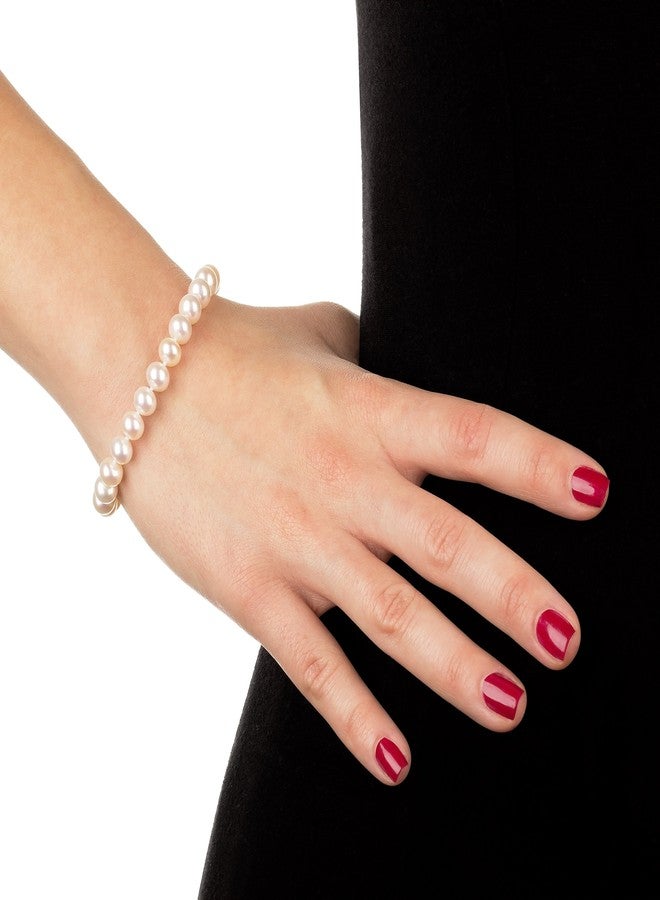 Belacqua AA Quality White Cultured Freshwater Pearl Bracelet in Sterling Silver, Fishhook Clasp, Size- 7.0-8.0 MM, Length- 7.5 Inches, Real Pearl Jewelry for Women, Gift Box Included - Image 2