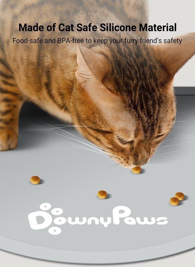 DownyPaws حصيرة تغذية القطط المصنوعة من السيليكون من داوني باوز، حصيرة طعام مقاومة للماء للحيوانات الأليفة بحواف مرتفعة، مفارش نافورة مياه للقطط، 14.6 بوصة × 12.6 بوصة، رمادي فاتح - Image 3