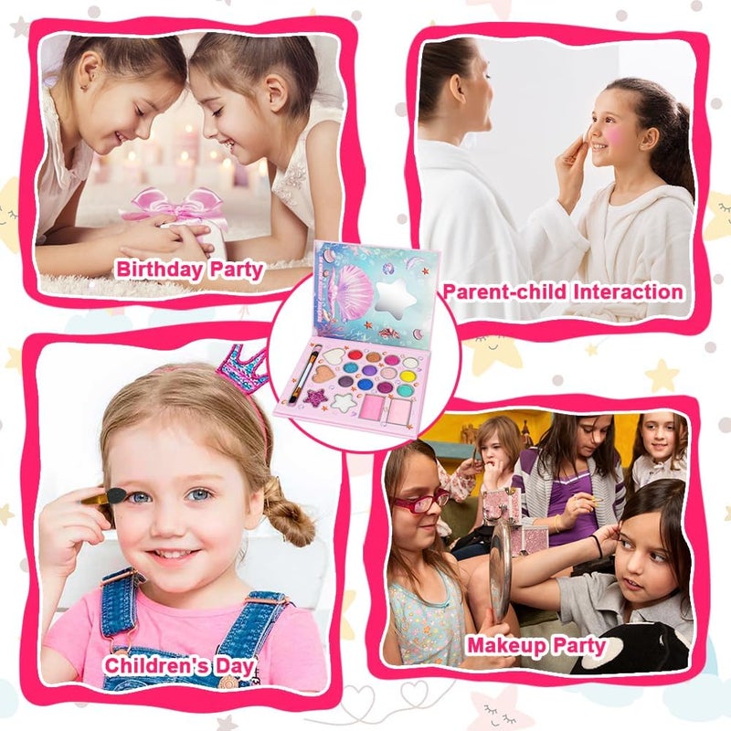 18 Colors Kids Makeup Sets for Girls Washable Children's Make Up Kit with Mirror Non-Toxic Cosmetic Beauty Set Gift for Kids Princess Pretend Play Games Toys Birthday Presents Matte - Image 2