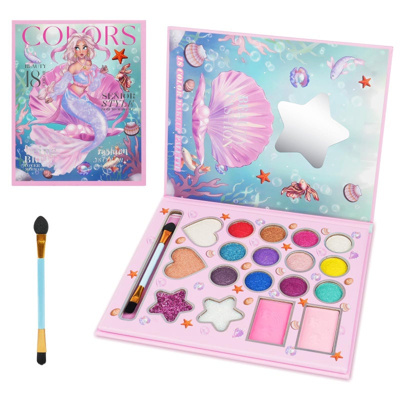 18 Colors Kids Makeup Sets for Girls Washable Children's Make Up Kit with Mirror Non-Toxic Cosmetic Beauty Set Gift for Kids Princess Pretend Play Games Toys Birthday Presents Matte - Image 1