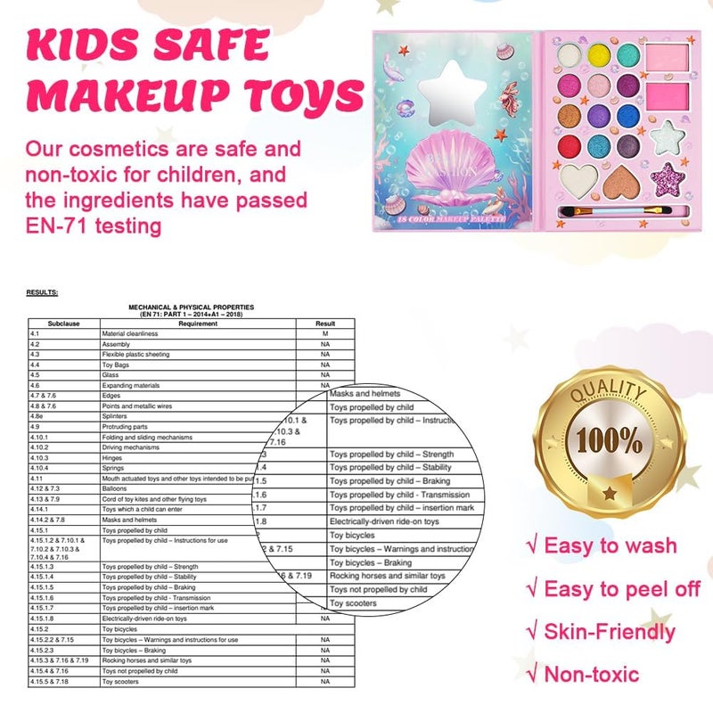 18 Colors Kids Makeup Sets for Girls Washable Children's Make Up Kit with Mirror Non-Toxic Cosmetic Beauty Set Gift for Kids Princess Pretend Play Games Toys Birthday Presents Matte - Image 5