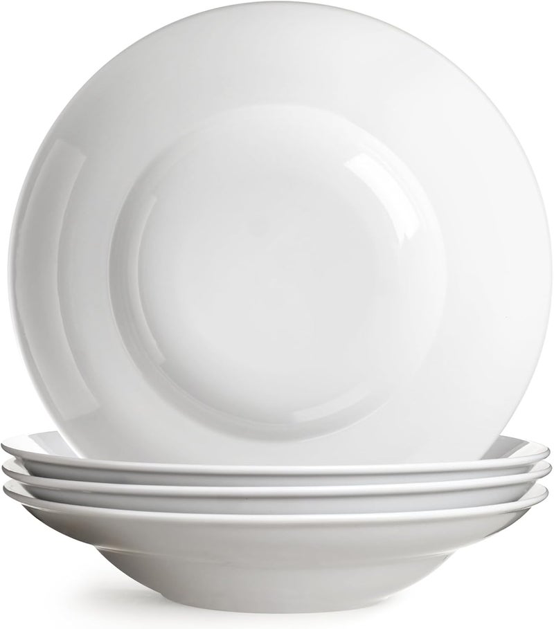 Wareland Large Pasta Bowls 50 Ounces Big Salad Bowls 107 inch White Soup Bowls Ceramic Serving Bowl Set of 4 Wide and Shallow Bowls Set Microwave and Dishwasher Safe - Image 1