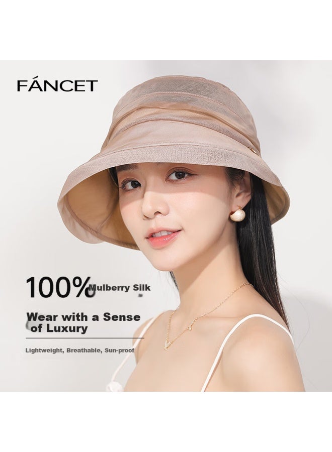 Fancet Women's Elegant Sun Hat With Rolled Brim, Lightweight Silk Sun Protection Fisherman Hat As A Gift For Mom - Image 1