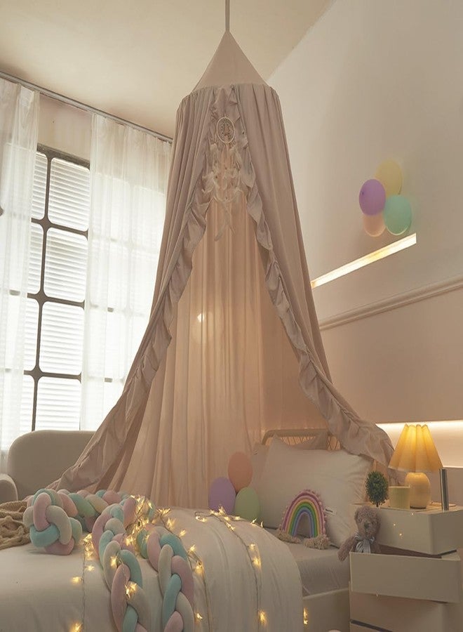 Mengersi Bed Canopy for Girls,Ruffled Canopy Bed Curtains Kids Canopy for Girls Room,Hanging Canopy Princess Play Tent for Reading Nook Play Room Decor (Ivory) - Image 4