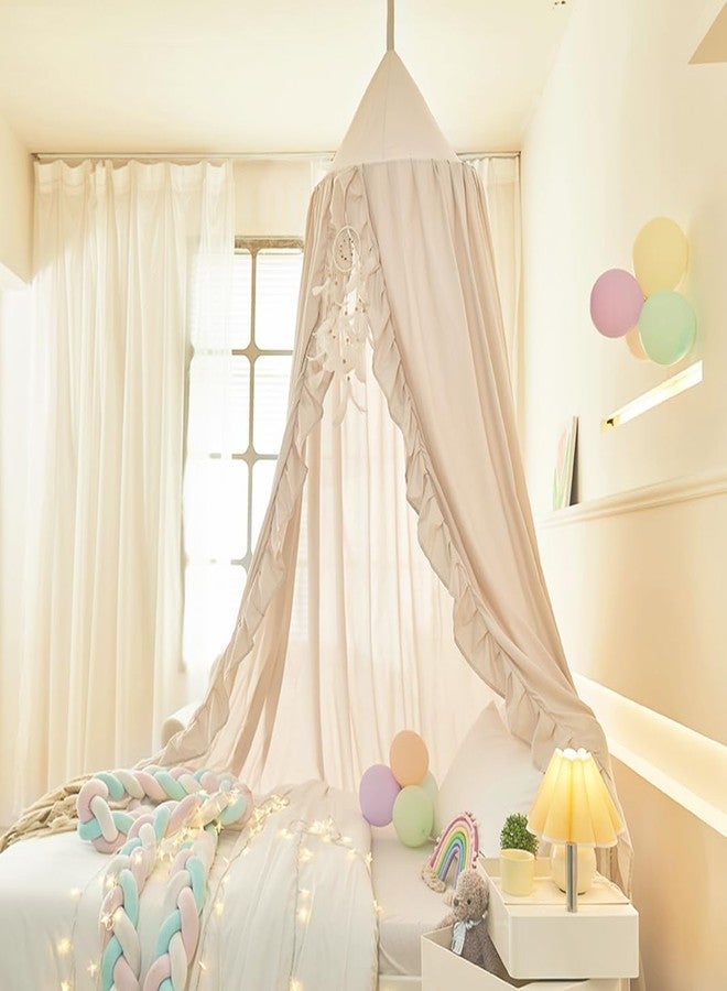 Mengersi Bed Canopy for Girls,Ruffled Canopy Bed Curtains Kids Canopy for Girls Room,Hanging Canopy Princess Play Tent for Reading Nook Play Room Decor (Ivory) - Image 3