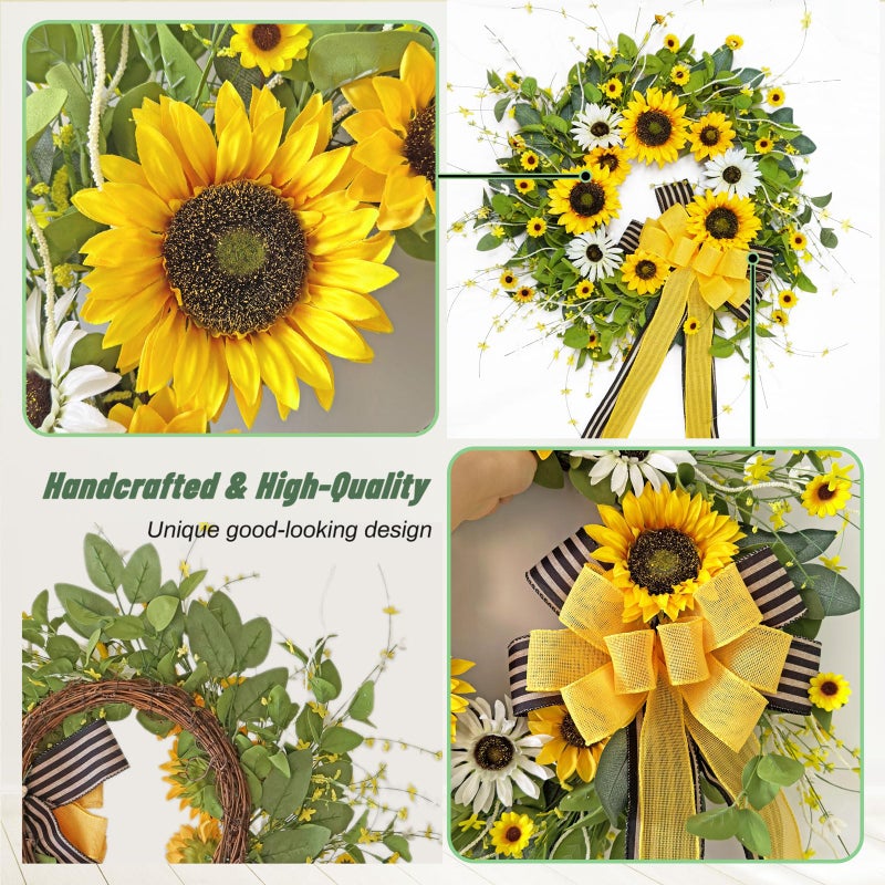 Soomeir Sunflower Wreaths for Front Door, Soomeir Artificial Spring Summer Wreath with Burlap Bow, Door Wreath for Outside All Season Indoor Outdoor Home Wall Wedding Farmhouse Holiday - Image 3