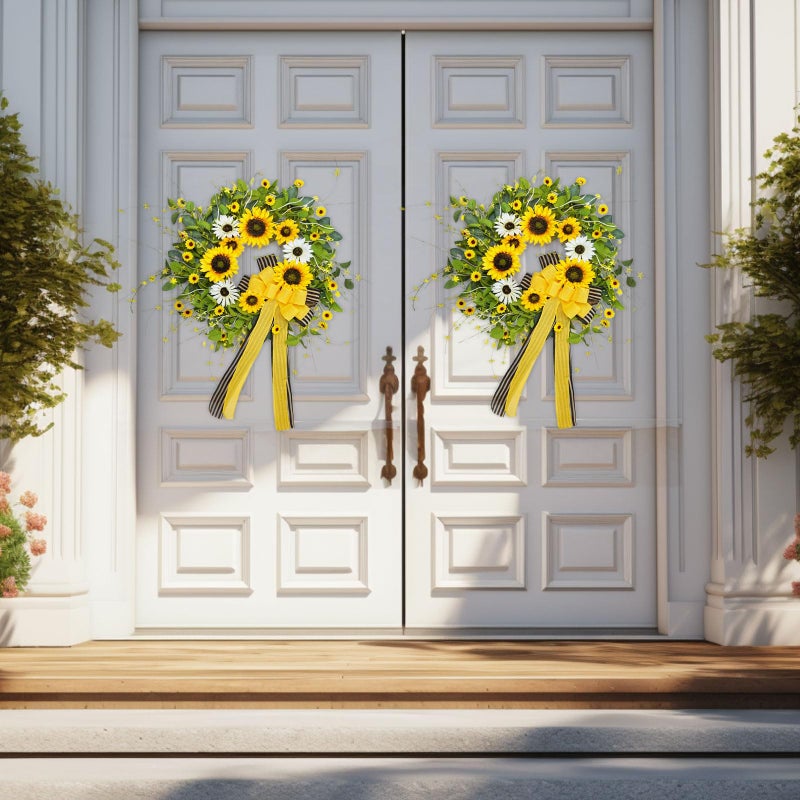 Soomeir Sunflower Wreaths for Front Door, Soomeir Artificial Spring Summer Wreath with Burlap Bow, Door Wreath for Outside All Season Indoor Outdoor Home Wall Wedding Farmhouse Holiday - Image 5