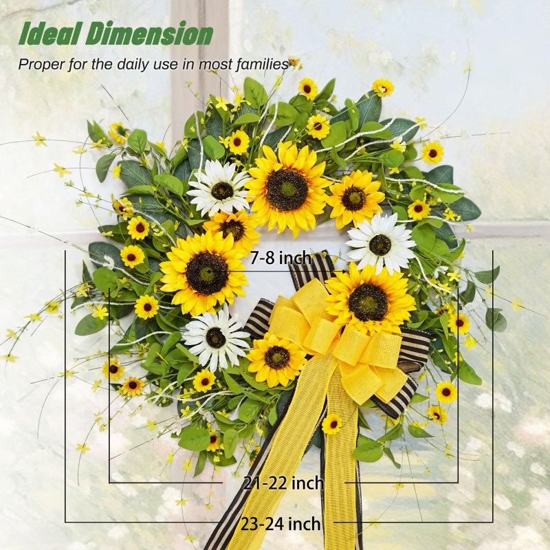 Soomeir Sunflower Wreaths for Front Door, Soomeir Artificial Spring Summer Wreath with Burlap Bow, Door Wreath for Outside All Season Indoor Outdoor Home Wall Wedding Farmhouse Holiday - Image 2