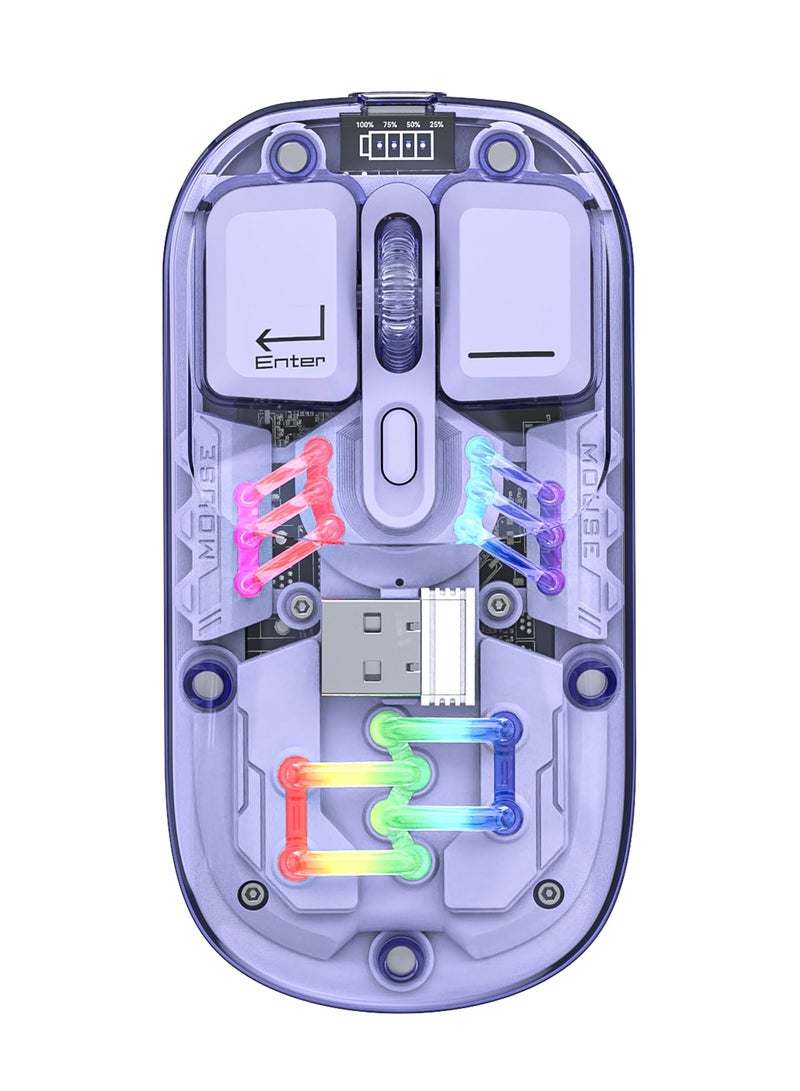 FOREV Wireless Mouse Dual Mode (2.4G + Bluetooth 5.1) Rechargeable Bluetooth Mouse with RGB Backlit, up to 1600 DPI, Type C, Transparent Ergonomic Design for Mac Mini PC Gaming Laptop MacBook (Purple) - Image 1