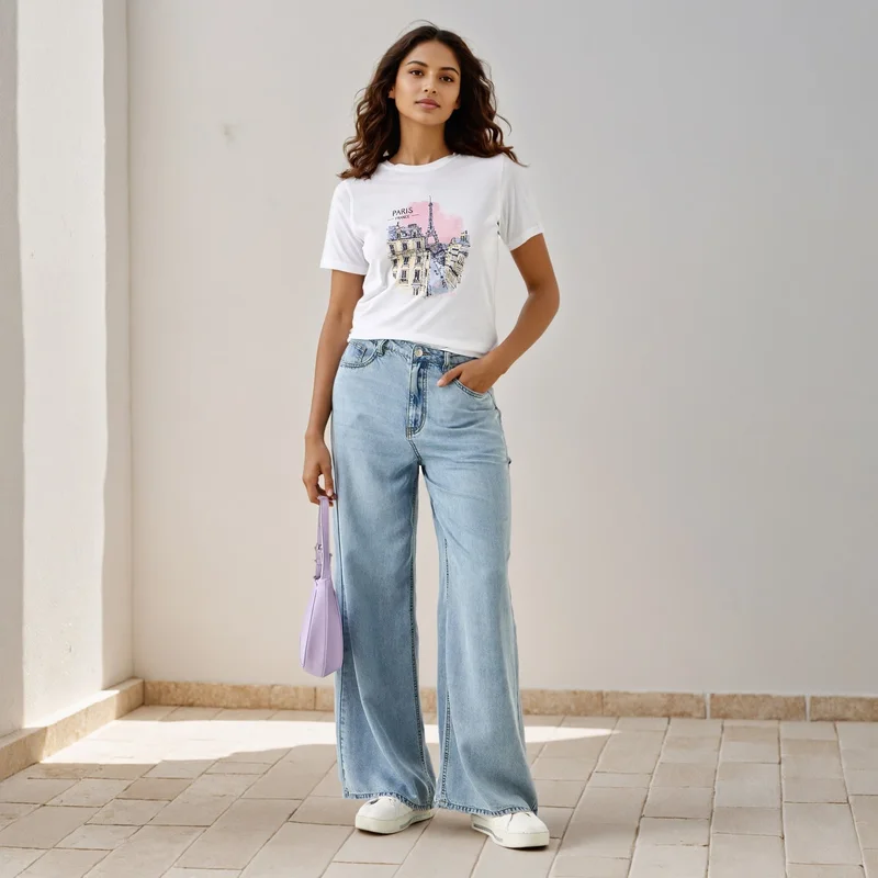 Splash FAV Paris Print T-shirt with Crew Neck