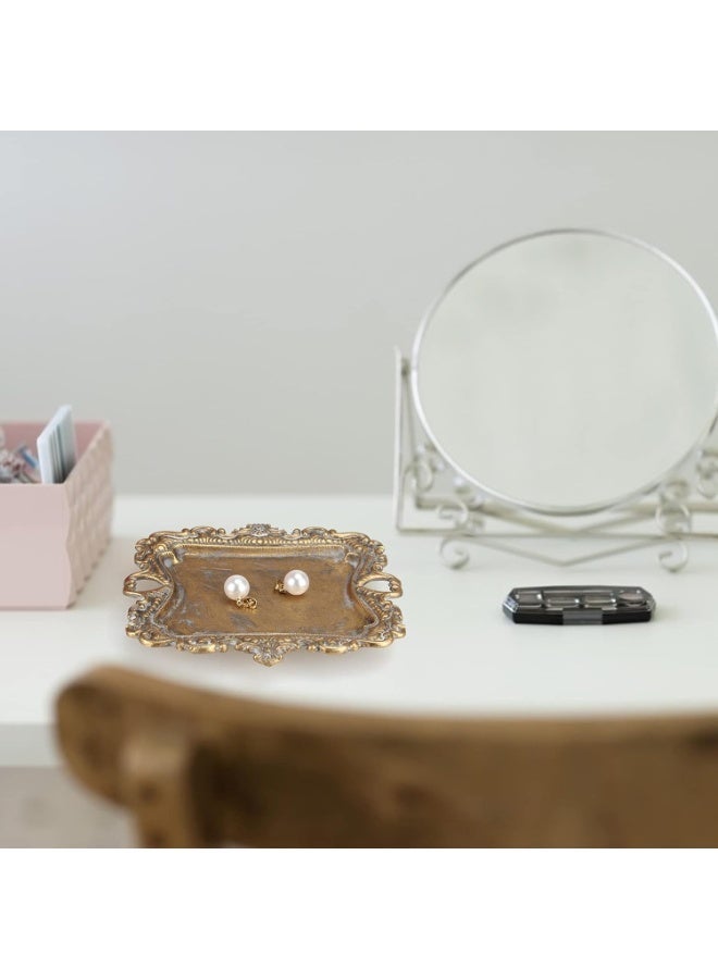 Vintage Gold Small Jewelry Tray Engagement Wedding Rustic Ring Dish Plate Antique Earring Necklace Tray Cute Trinket Dish Gift Decorative Little Jewelry Display Trays - Image 2