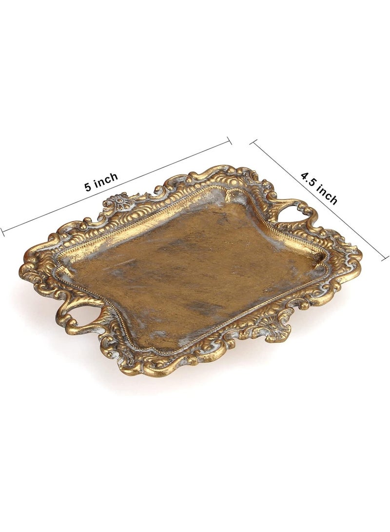 Vintage Gold Small Jewelry Tray Engagement Wedding Rustic Ring Dish Plate Antique Earring Necklace Tray Cute Trinket Dish Gift Decorative Little Jewelry Display Trays - Image 3