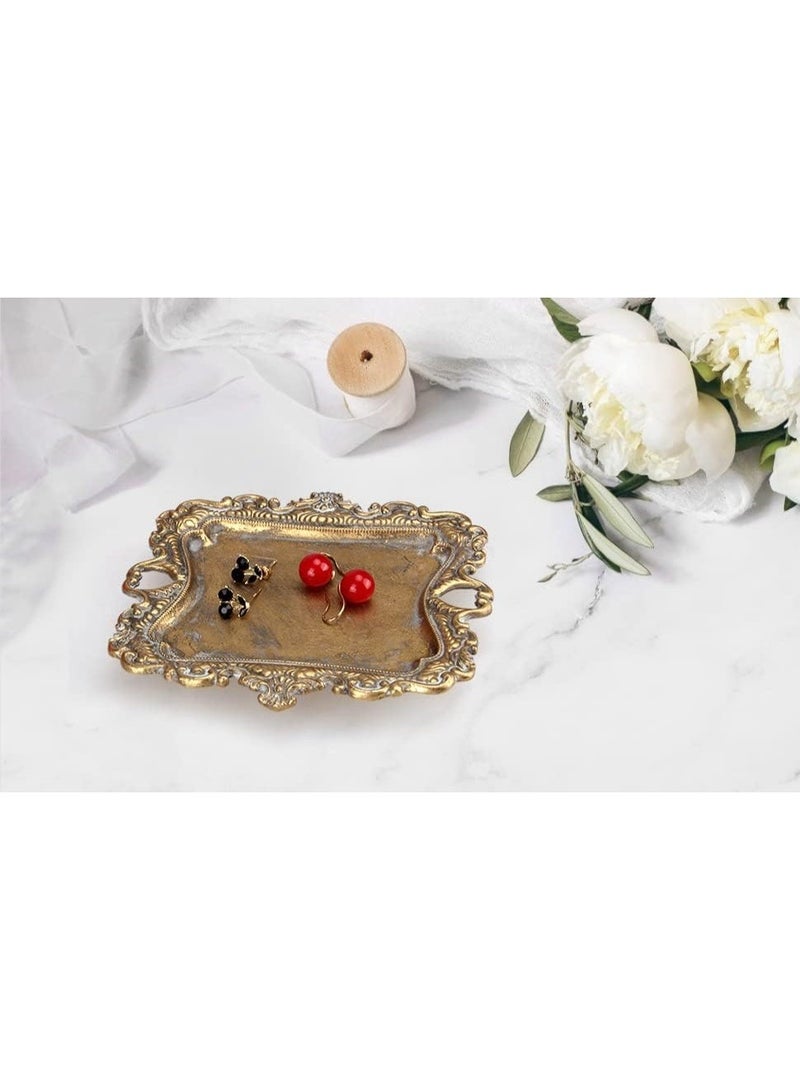 Vintage Gold Small Jewelry Tray Engagement Wedding Rustic Ring Dish Plate Antique Earring Necklace Tray Cute Trinket Dish Gift Decorative Little Jewelry Display Trays - Image 5
