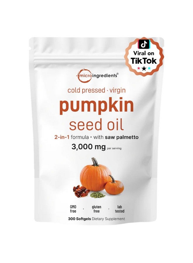 Micro Ingredients Pumpkin Seed Oil with Saw Palmetto, 3000mg Per Serving, 300 Softgels | Cold Pressed, Pure Virgin Oil, Essential Fatty Acids & Phytosterols | Supports Hair, Urinary, Bladder & Prostate Health | Non-GMO - Image 1