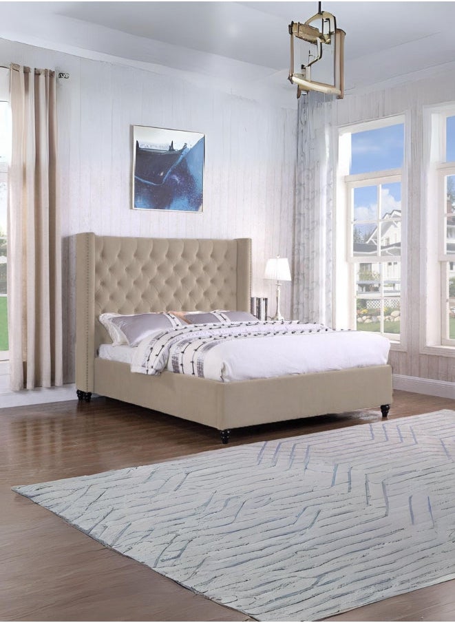 Bed and Mattress Zone Bruce Wayne Tufted Upholstered Bed 200x180 King Size Beige Color 
