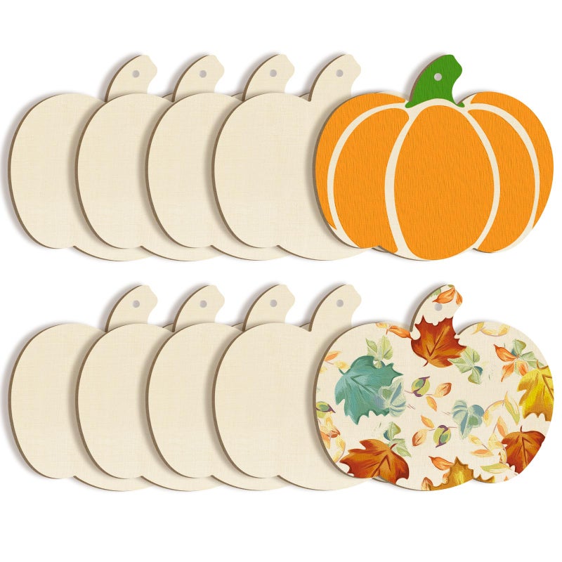 Large Size 7inch Wooden Halloween Thanksgiving Ornaments to Paint DIY Blank Unfinished Pumpkin Wood Discs Ornament for Crafts Hanging Autumn Decorations 10PCS