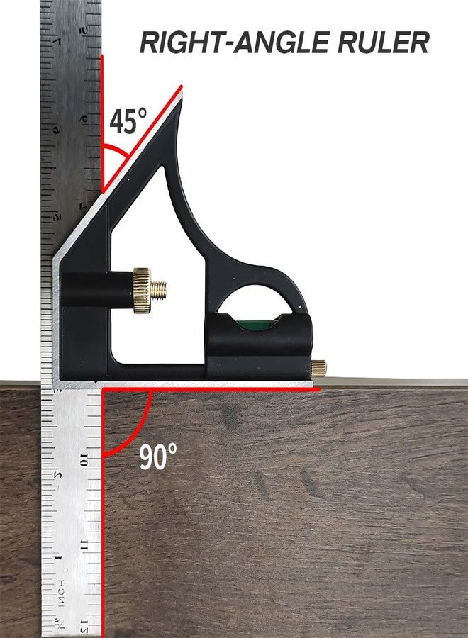 BAUSATZ 12 inch Stainless Steel Combo Square - Universal Bevel 180 Degree Angle Combination Square Set Protractor Ruler - Image 2