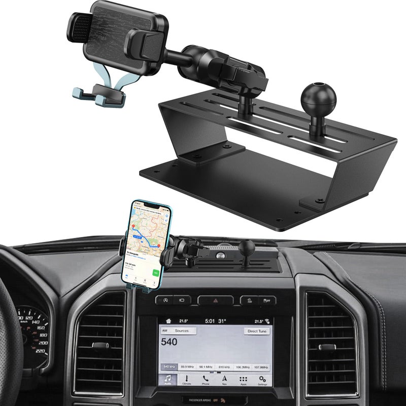 Surfcabin Dash Mount Phone Holder Compatible with 2015-2020 F150 2017-2022 F250 F350 Metal Cellphone Mounting Bracket Stand for Most CellPhones - Image 1
