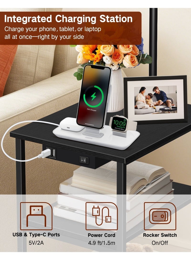 OUTON Arc Floor Lamp with Table & Remote, Side End Table with Charging Station, Dimmable Nightstand with 3 Color Temperatures, 1-Hour Timer, 9W LED Bulb, for Living Room, Bedroom - Image 4