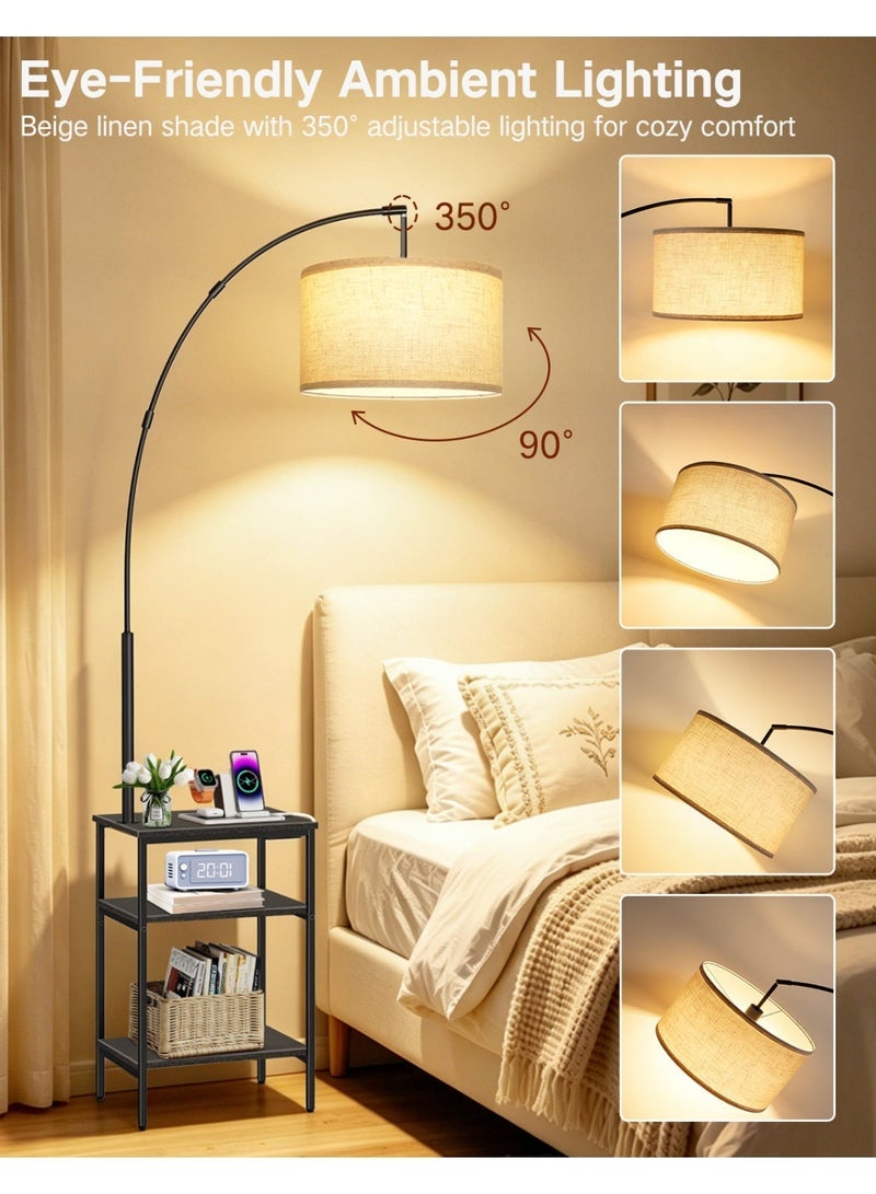 OUTON Arc Floor Lamp with Table & Remote, Side End Table with Charging Station, Dimmable Nightstand with 3 Color Temperatures, 1-Hour Timer, 9W LED Bulb, for Living Room, Bedroom - Image 2