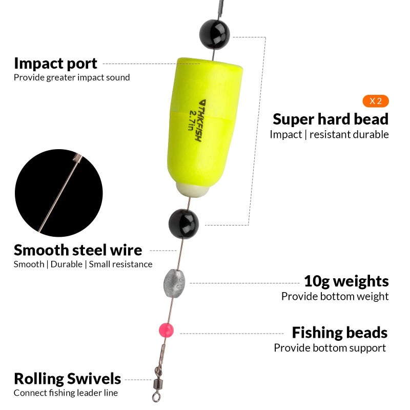 THKFISH Fishing Floats Bobbers Fishing Popping Cork Trout Float Rig Weighted Popping Floats Cork Trout Floats for Fishing Saltwater 2-7-YELLOW-4PCS - Image 3