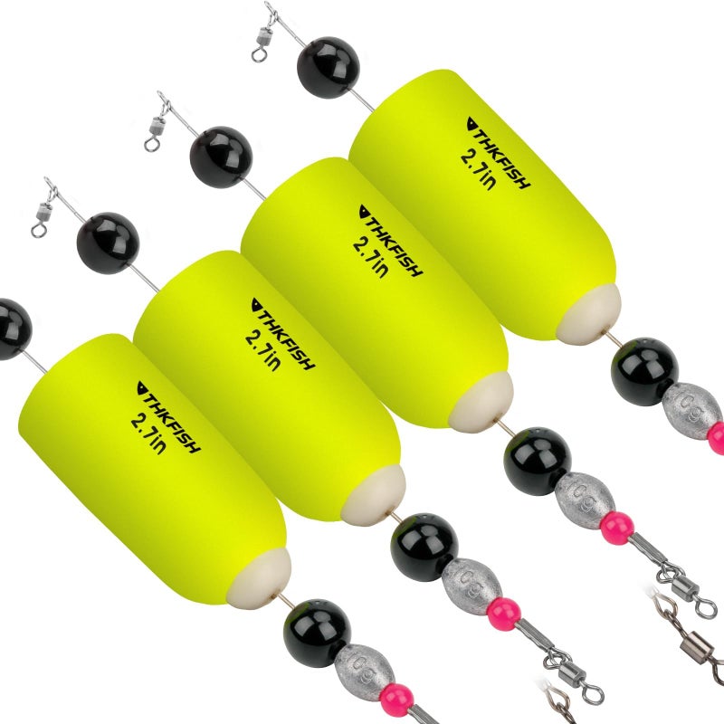 THKFISH Fishing Floats Bobbers Fishing Popping Cork Trout Float Rig Weighted Popping Floats Cork Trout Floats for Fishing Saltwater 2-7-YELLOW-4PCS - Image 1