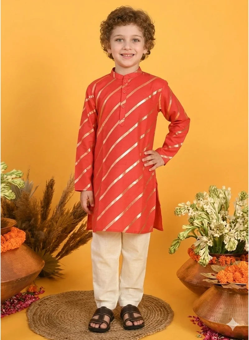 Saka Designs Boys Striped Kurta with Pyjamas in Red