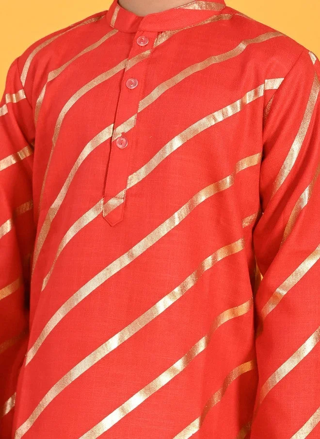 Saka Designs Boys Striped Kurta with Pyjamas in Red