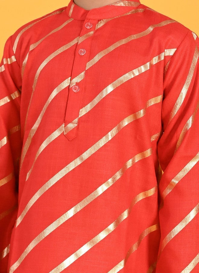 Saka Designs Boys Striped Kurta with Pyjamas in Red - Image 2