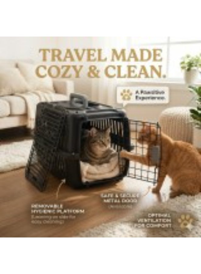 CozyPaws حاملة الحيوانات الأليفة البلاستيكية من كوزي باوز مع باب معدني 44x31x27 سم باللون الأسود حاوية سفر صحية للقطط والحيوانات الأليفة الصغيرة متينة ومهوّاة وقابلة للنقل - Image 4