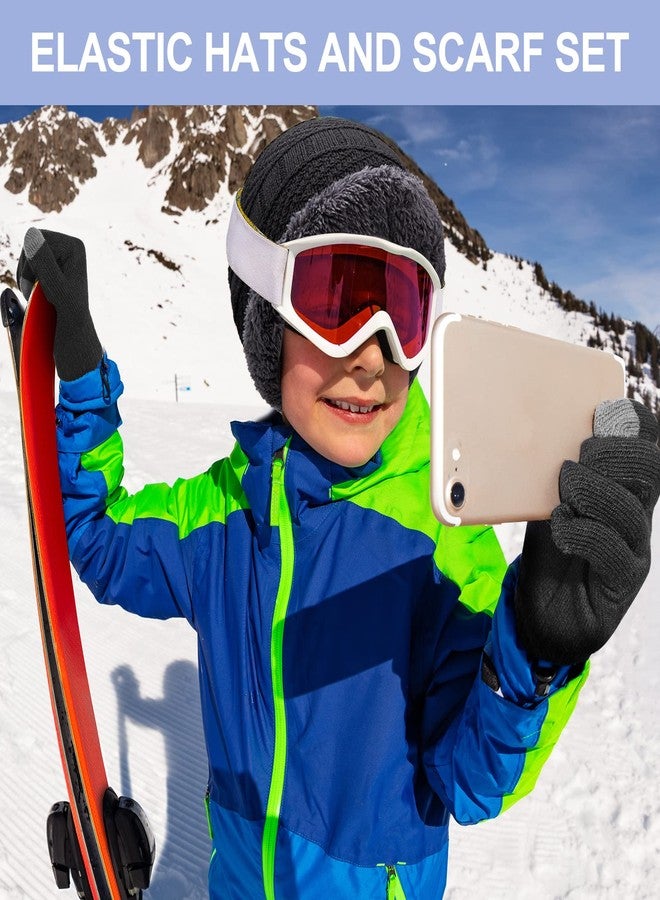 جاجيلي طقم جاغلي الشتوي للأطفال مكون من 9 قطع: قبعة وقفازات ووشاح، قبعة صوفية محبوكة للأطفال الصغار، وشاح دافئ لتدفئة الرقبة، وقفاز يعمل باللمس للأطفال من سن 5 إلى 14 سنة (النمط 1، أسود، كحلي، رمادي). - Image 5