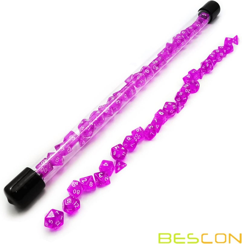 Bescon 28pcs Translucent Purple Mini Polyhedral Dice Set in Tube, for Dungeons and Dragons RPG Dice 4X7pcs,Mini Gem Violet Dice Set - Image 3