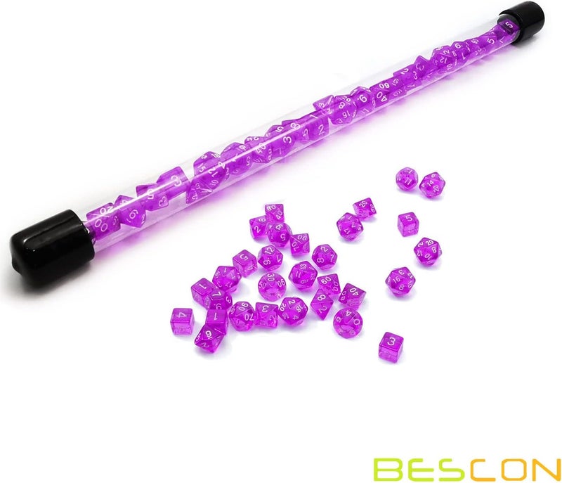 Bescon 28pcs Translucent Purple Mini Polyhedral Dice Set in Tube, for Dungeons and Dragons RPG Dice 4X7pcs,Mini Gem Violet Dice Set - Image 4