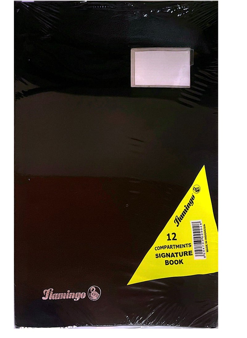 Flamingo كتاب التوقيع، غلاف من مادة PVC، 12 ورقة، لون أسود، لون أسود، 240 × 340 مم - Image 1