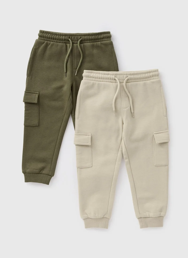 Matalan 2 Pack Boys Khaki & Stone Cargo Jogging Bottoms