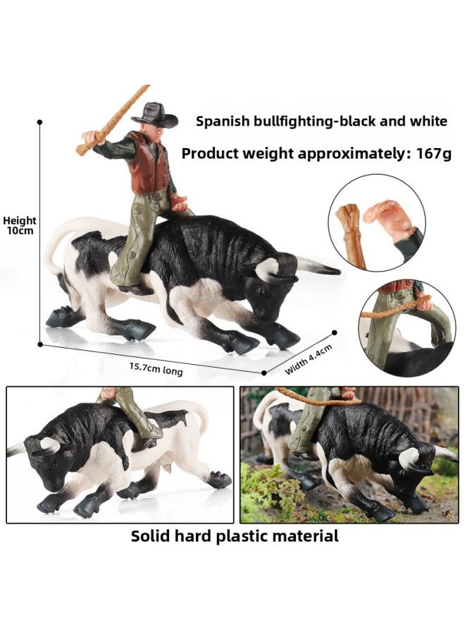 Simulation Animal Model Giraffe Elephant Rhino Brown Bear Tiger Lion Leopard Hippo Solid Cognitive Toy Ornaments-Color:S472 Black And White Attack Bullfight + Cowboy  - Image 1