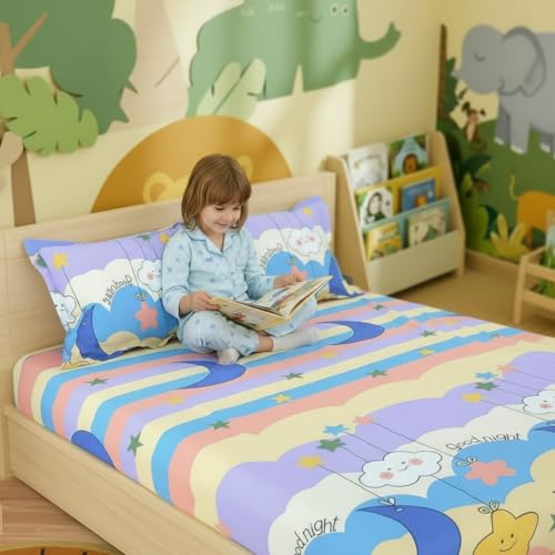 Filymore Kids Good Night Bed Sheet for Double Bed Made with Microfiber 240 TC Wrinkle Free Soft | Good Night bedsheet for Kids Double/King Size Bed (90x95 Inches/Boys Girls Room)(SkyBlue) - Image 3