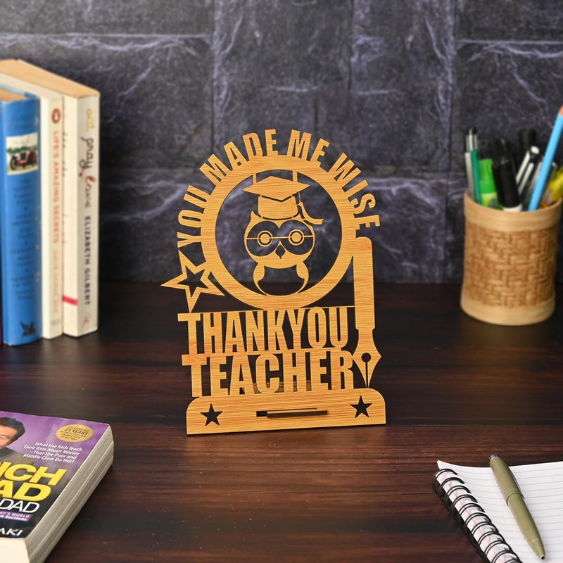 Gift Kya De Teacher Day Wooden Decorative Table Top To Say Thankyou Teacher Unique Teachers Gift And Best Gift For A Teacher Bamboo Texture Big Size EcoFriendly - Image 1
