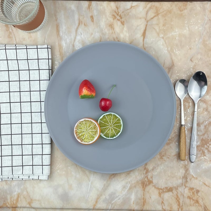 WEXINHAO Plastic Dinner Plates Reusable Unbreakable Salad Plates 10 inch set of 12 BPA Free Dishwasher  Microwave Safe Party Plate for Kids Kitchen Camper Outdoor Grey Stone - Image 3