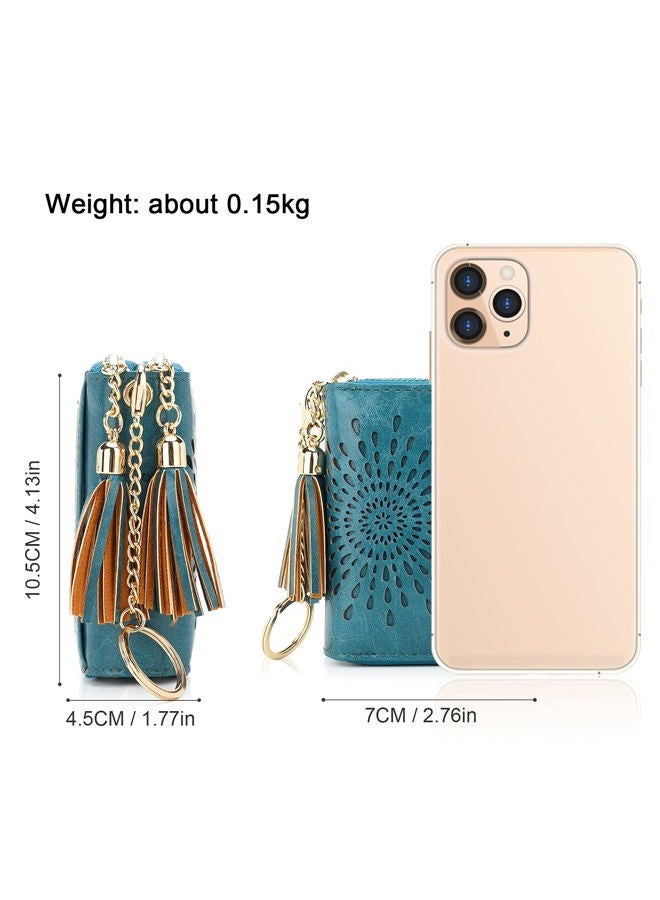 APHISON RFID Credit Card Holder Double Zipper Card Case Small Wallets for Women Leather Multifunctional Holders Sunflower style Ladies Girls/Gift Box 1942-2 PEACOCK-BLUE - Image 5