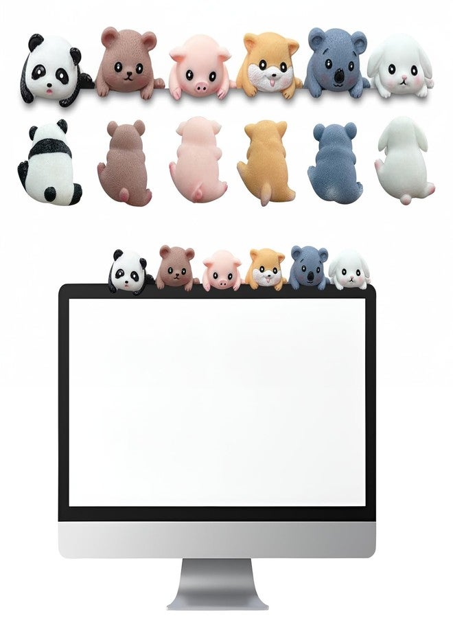Suny Smiling 6Pcs Cute Animal Screen Buddy Monitor Decor - 3D Resin Computer Monitor Decorations/PC Decor for Desk Car Dashboard Home Office Decoration - Image 1